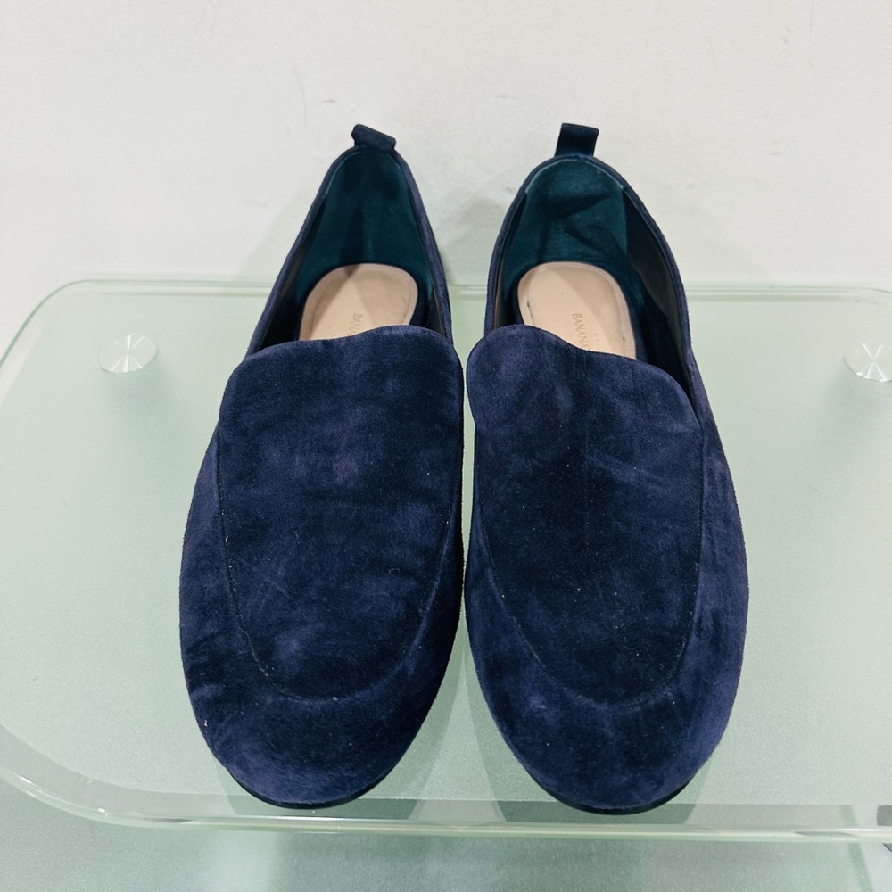 Banana Republic Suede Demi Loafer Women 7 Navy Blue Leather Casual Preppy Office - Picture 5 of 10